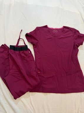 HeartSoul Burgundy Crewneck Scrub Top and Pants Set